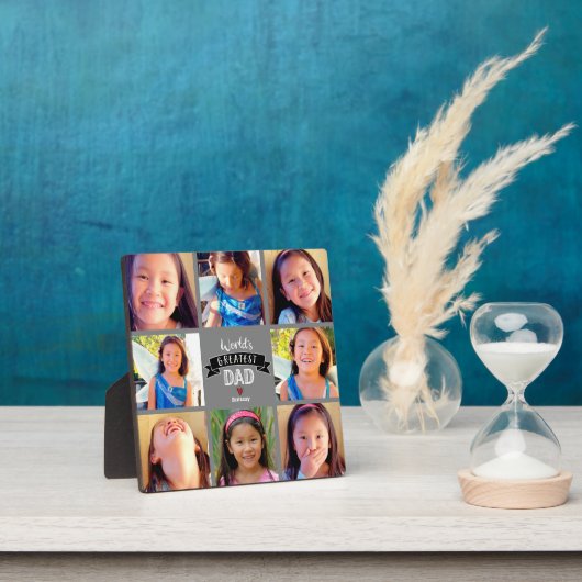 's Werelds Grootste Papa Modern 8 Fotocollage grij Fotoplaat (Insitu)