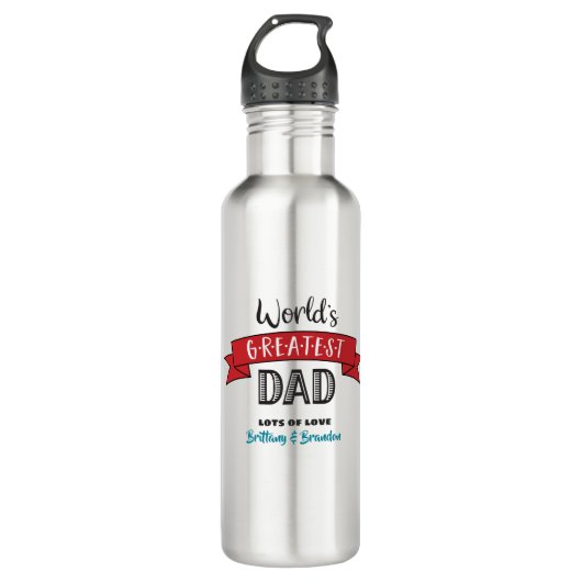 'S Werelds Grootste Papa Rode Banner Cool Bold Mod Waterfles (Voorkant)
