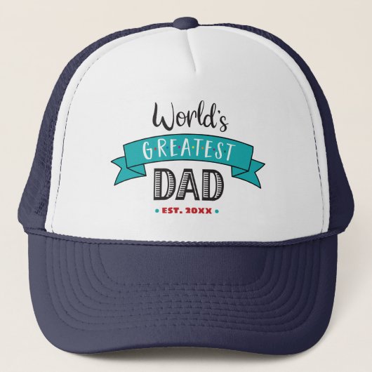 's Werelds grootste papa turquoise banner typograf Trucker Pet (Voorkant)