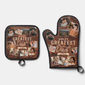 's Werelds Grootste Papa Woodgrain Nine Fotocollag Ovenwant & Pannenlap Set (Voorkant)