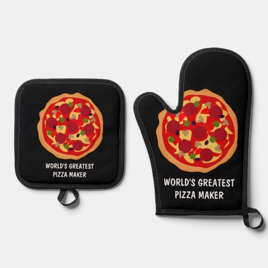 's Werelds grootste pizza maker op maat Ovenwant & Pannenlap Set (Voorkant)