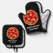 's Werelds grootste pizza maker op maat Ovenwant & Pannenlap Set (Voorkant / Achterkant)