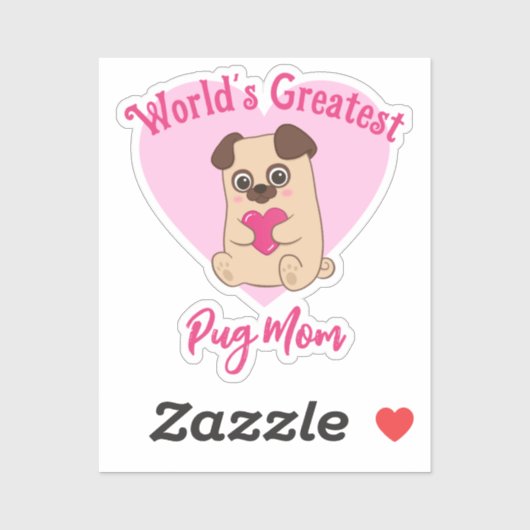 's Werelds grootste pug mam grappig Schattige roze Sticker (Vel)
