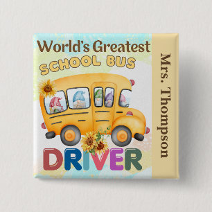 's Werelds grootste schoolbuschauffeur gepersonali Vierkante Button 5,1 Cm