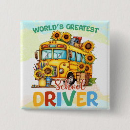 's Werelds grootste schoolbuschauffeur Vierkante Button 5,1 Cm