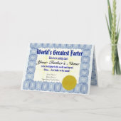 'S Werelds Grootste Vader Certificaat Vader Prank Kaart (Voorkant)
