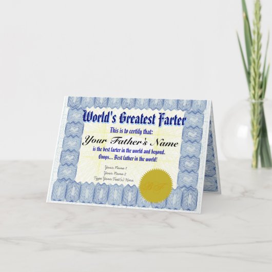 'S Werelds Grootste Vader Certificaat Vader Prank Kaart (Voorkant)