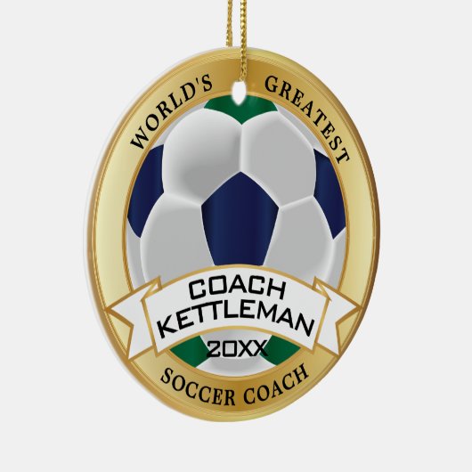 's Werelds grootste Voetbal coach Groen, Blauw, Wi Keramisch Ornament (Rechts)