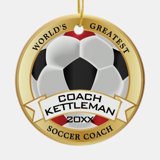's Werelds grootste Voetbal ⚽ Coach Red - zwart Keramisch Ornament (Voorkant)