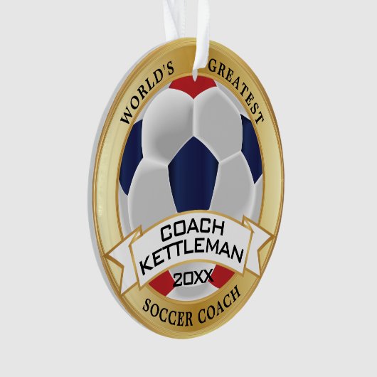's Werelds grootste Voetbal coach rood, wit, blauw Ornament (voorkant)