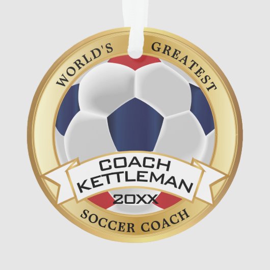 's Werelds grootste Voetbal coach rood, wit, blauw Ornament (achterkant)