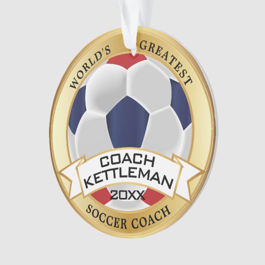 's Werelds grootste Voetbal coach rood, wit, blauw Ornament (voorkant)