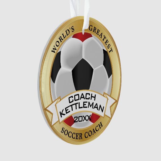 's Werelds grootste Voetbal coach rood, zwart, wit Ornament (voorkant)