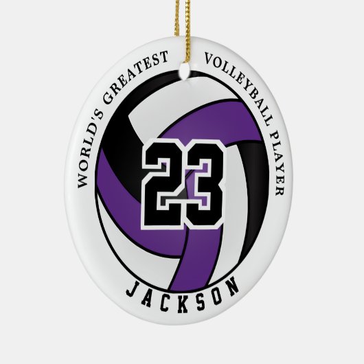's Werelds grootste volleybalspeler, Paars en zwar Keramisch Ornament (Rechts)