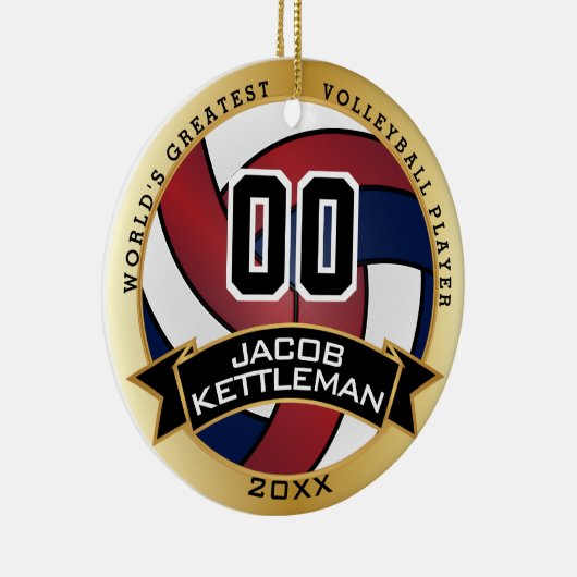 's Werelds grootste volleybalspeler rood, wit blau Keramisch Ornament (Rechts)