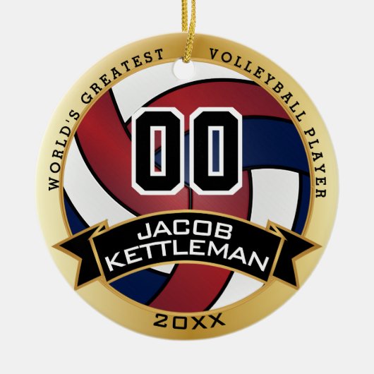 's Werelds grootste volleybalspeler rood, wit blau Keramisch Ornament (Voorkant)