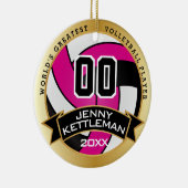 's Werelds grootste volleybalspeler: warm roze Keramisch Ornament (Rechts)