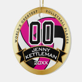 's Werelds grootste volleybalspeler: warm roze Keramisch Ornament (Links)