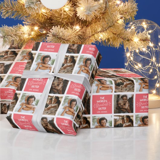 's Werelds grootste zuster Foto Collage Cadeaupapier (Feestdagen)
