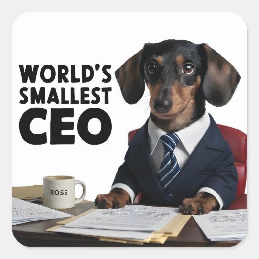 's Werelds kleinste CEO, schattige grappige teckel Vierkante Sticker (Voorkant)