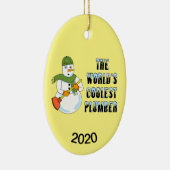 's Werelds koelste Plumber Snowman Keramisch Ornament (Rechts)