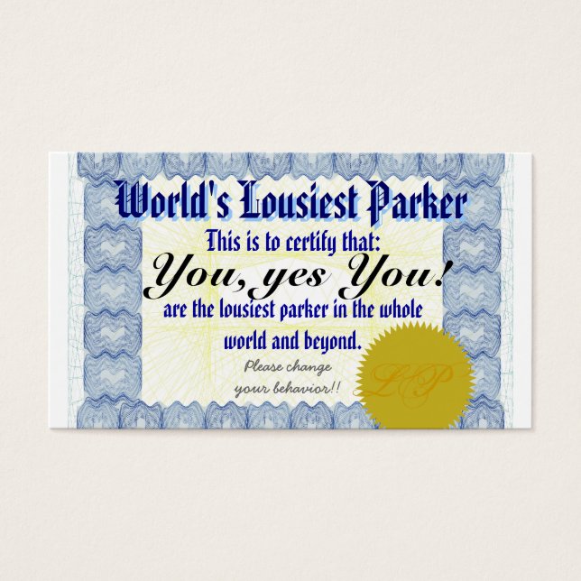 's Werelds luiste Parker Visitekaartje (Voorkant)