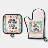 's Werelds meest verbazingwekkende mam Ovenwant & Pannenlap Set (Voorkant)