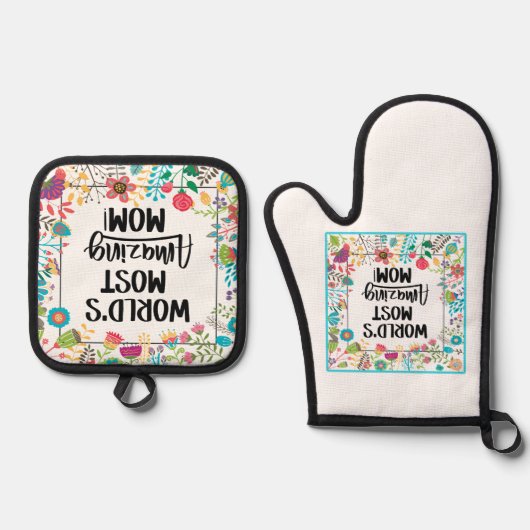 's Werelds meest verbazingwekkende mam Ovenwant & Pannenlap Set (Voorkant)