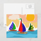 SA- kleurrijke Sailboat Primitive Art Briefkaart (Voorkant / Achterkant)