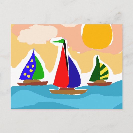 SA- kleurrijke Sailboat Primitive Art Briefkaart (Voorkant)