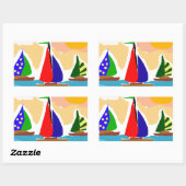 SA- Kleurrijke Zeilboot Primitieve Kunst Rechthoekige Sticker (Vel)