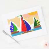 SA- Kleurrijke Zeilboot Primitieve Kunst Rechthoekige Sticker (Envelop)