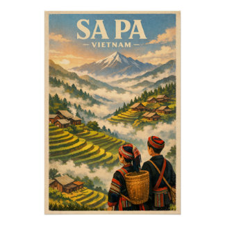 Sa Pa town, Vietnam, in a classic retro Perfect Poster