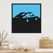 Saab 900 SPG/Aero - Blauw op zwarte koolstof poste Poster (Keuken)