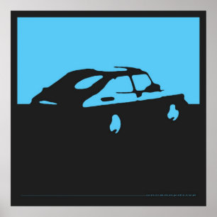 Saab 900 SPG/Aero - Blauw op zwarte koolstof poste Poster