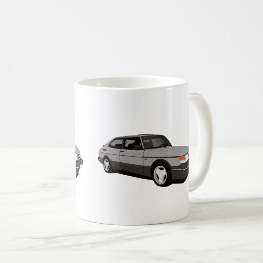 Saab 900 Turbo 16 Aero, twee lichtgrijze afbeeldin Koffiemok (Voorkant rechts)