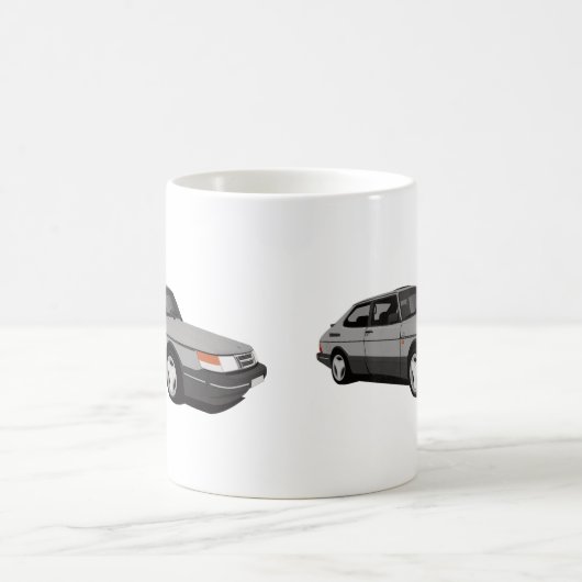 Saab 900 Turbo 16 Aero, twee lichtgrijze afbeeldin Koffiemok (Center)