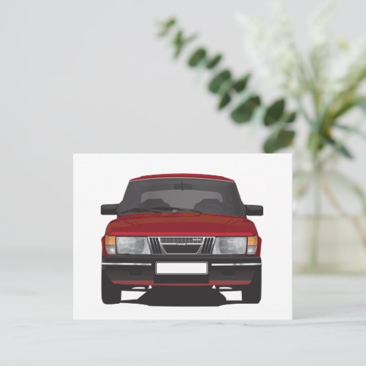 Saab 900 turbo (rood) briefkaart (Staand voorkant)