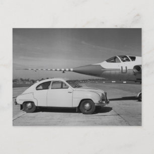 Saab 93b  1958 zwart-wit foto   briefkaart
