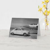 Saab 93b  1958 zwart-wit foto kaart (Gele Bloem)