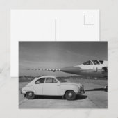 Saab 93b Vintage 1958 Zwart & Wit Foto Briefkaart (Voorkant / Achterkant)