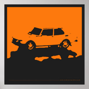 Saab 99 EMS - Sinaasappel op zwarte koolstof poste Poster