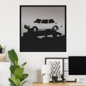 Saab 99 EMS - Zilver grijs op zwart poster met hou (Thuiskantoor)
