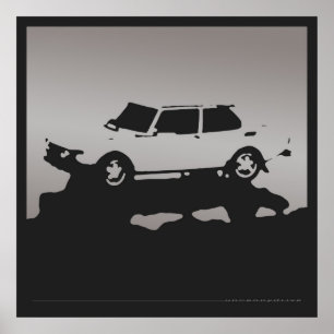 Saab 99 EMS - Zilver grijs op zwart poster met hou