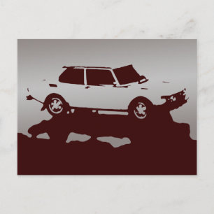 Saab 99 Turbo briefkaart - Zilver op donker