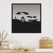 Saab 9-5 Aero front - Gray on charcoal background Poster (Keuken)