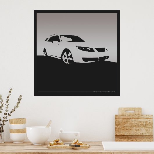 Saab 9-5 Aero front - Gray on charcoal background Poster (Keuken)
