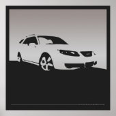 Saab 9-5 Aero front - Gray on charcoal background Poster (Voorkant)