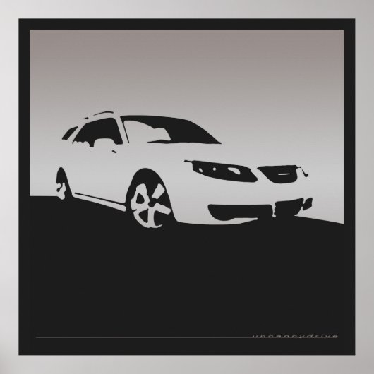 Saab 9-5 Aero front - Gray on charcoal background Poster (Voorkant)