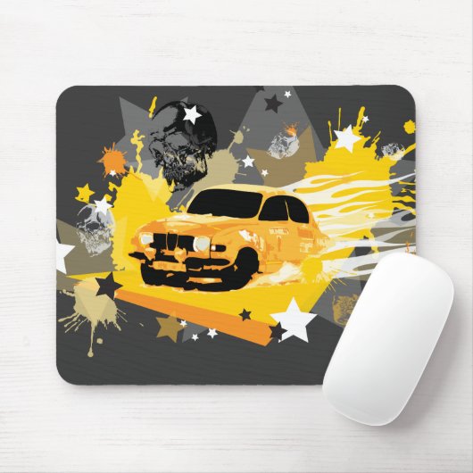  saab rally mousepad - geel sinaasappel muismat (Met muis)